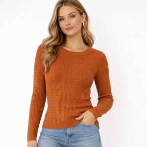 Bohme Ribbed Crewneck Sweater Rust Orange Women’s Size M Boutique Fitted